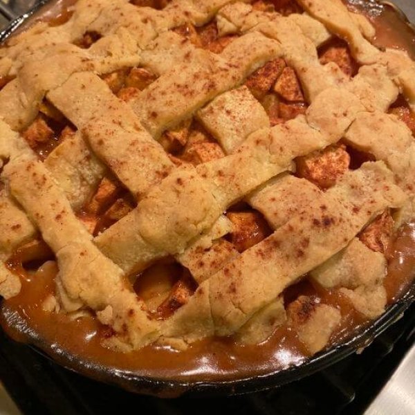 apple pie out of the oven